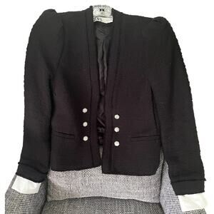 Zara Black Textured Puff-Shoulder Blazer with Decorative Buttons